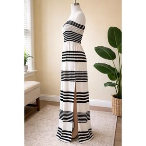Spring Wedding Guest Boho Coastal Maxi Dress Striped Smocked Slit XS Sendra